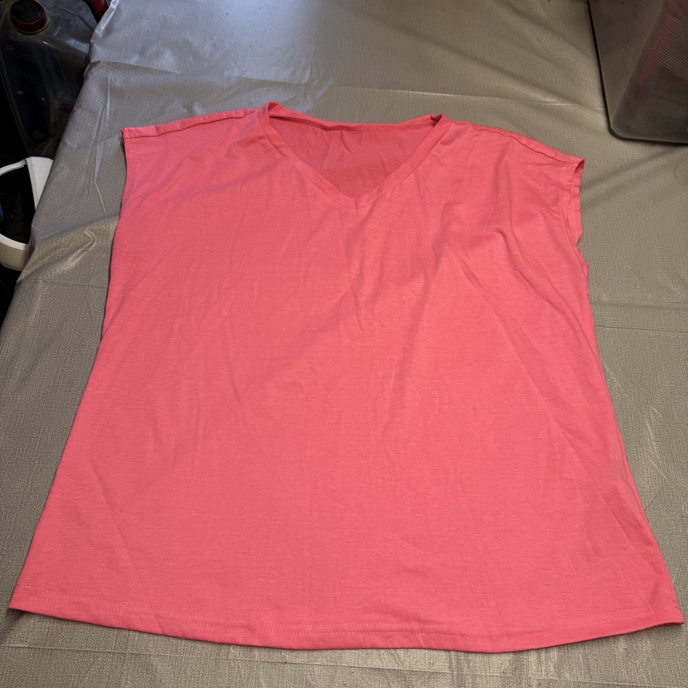 Shein Pink V-Neck Cap Sleeve Top Size XL